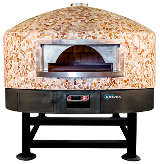 Univex DOME59FT Rotating Gas Pizza Oven Stone Hearth Rotating Deck Oven with 59" Interior and Flat Top Exterior, 97,500 BTU