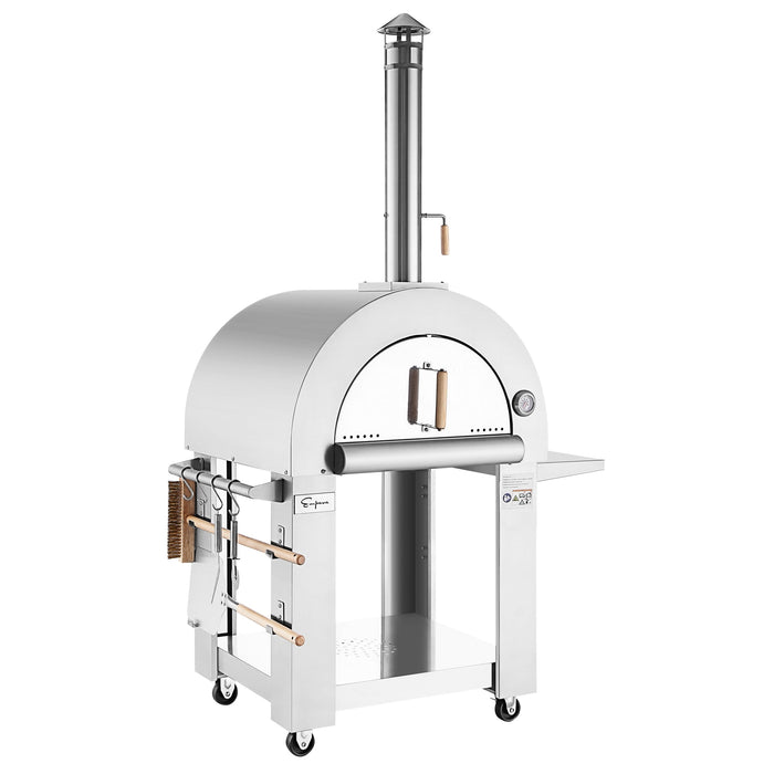 Empava Outdoor Wood Fired Pizza Oven in Stainless Steel with Collapsible Side Table (PG05)