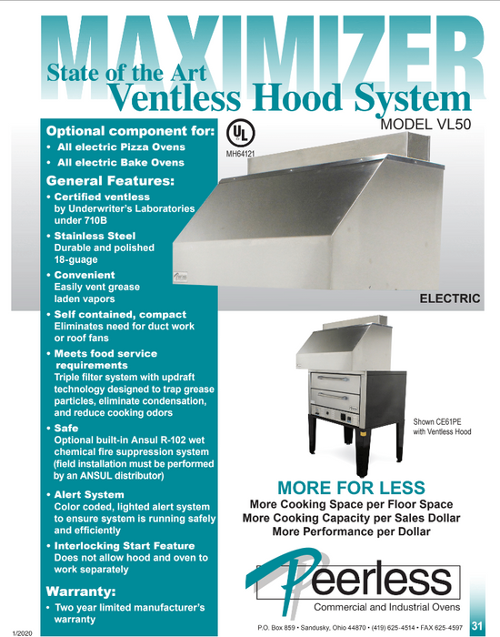 Peerless 50-inch Ventless Electric Oven Hoods