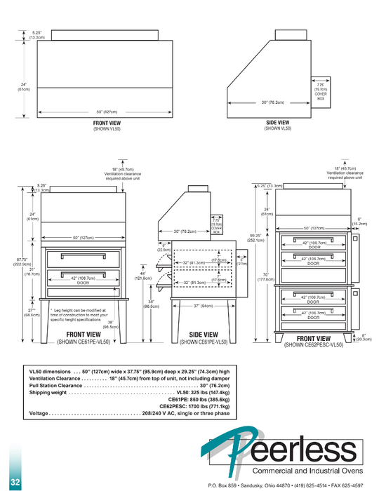 Peerless 50-inch Ventless Electric Oven Hoods