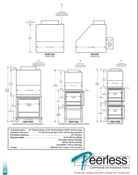 Peerless 30-inch Ventless Electric Oven Hoods